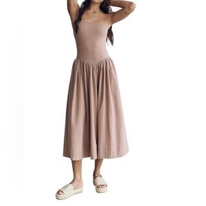 Free People Elegant Tan Strapless Tube Midi Dress NWT